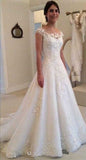 Runhufu White Elegant Appliqued Wedding Dresses 2023 Sheer Back Cap Sleeves Vintage Lace Bride Gown Vestidos De Novia A-line