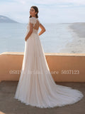 Runhufu V-neck Cap Sleeve Pregnant Wedding Dresses Bohemian Sexy Empire Waist Open Back A Line Floor Length Tulle Bridal Gowns