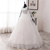 runhufu Spring Lace Appliques Wedding Dresses Long Sleeve Vestidos De Novia 2023 White V-Neck Princess Bride Wedding Gowns Plus Size
