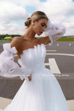 Runhufu Design Boat Neck Detachable Puff Sleeve Pleats A-Line Wedding Dresses Bridal Gowns Vestido De Noiva Custom Made