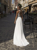 Runhufu Simple Halter Collar Wedding Dress White Sexy High Split Jewel Neck Chiffon Boho Bridal Dress Beach Wedding Gowns