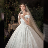 runhufu Dress 2023 Vestido De Noiva Elegant Boat Neck Wedding Gown With Train Princess Luxury Lace Robe De Mariee