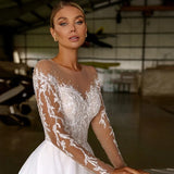 Runhufu Wedding Dresses For Women 2024 Lace Applique Beading O-neck Long Sleeve Wedding Gown Beach Bridal Gowns