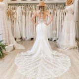 Runhufu V-Neck Sleeveless Wedding Dresses Lace Appliques Illusion Backless Mermaid Bride Gown Zipper Button Vestidos De Noiva