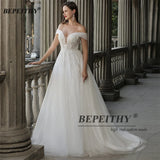 Runhufu Off The Shoulder Ivory Boho Wedding Dresses For Women 2024 Bride A Line Chic Beading Bohemian Bridal Beach Gown Robes