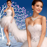 Runhufu Dress Strapless Front Short Back Long Ball Gown Princess Luxury Feather Wedding Dresses Plus Size