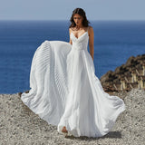 Runhufu Wedding Dresses Backless Spaghetti Straps Chiffon Beach Bridal Gowns Plus Size Bride Dress Sweep Train Robe de Mariee
