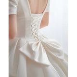 runhufu New Luxury Satin Wedding Dress Pure White With Train Simple Bridal Ball Gown Plus Size Custom Made Lace Up Vestido De Noiva