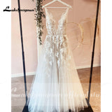 Runhufu A-Line Backless Wedding Dress 2024 Vintage Lace Applique Beaded Off White Tulle Wedding Gowns Trouwjurk Long Bridal Dress