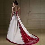 Runhufu Ivory and Royal Blue A Line Wedding Dresses Halter Neck Embroidery beading Court Train Lace Up Bridal Gowns Custom Made 925