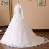 Runhufu NICEB Long Sleeves Wedding Dresses Luxury Ball Gowns Robe De Mariee Appliques Lace Beading Bride Illusion Vestidos Novia