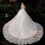 runhufu New Boat Neck Wedding Dress Sweep Brush Train Ball Gown Bridal Dress Lace Up Wedding Gowns Vestidos De Novia