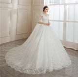 runhufu Ball Gowns Lace Embroidery Half Sleeve Fashion Classic V Neck Wedding Dresses Sequined Simple Vestido De Noiva plus size