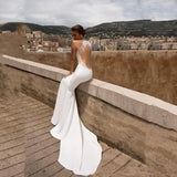 Runhufu Mermaid Open Back Wedding Dresses For Women 2024 V Neck Lace Appliqued Backless Beach Bridal Gowns White Vestidos De Novia