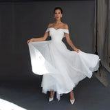 Runhufu Simple 2024 Bridal Wedding Dresses White Sweetheart Off Shoulder Sleeves Back Out Gowns Ankle Length On Sale