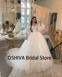 Runhufu Wedding Dresses with Detachable Puffy Sleeves Lace Appliques Pleated Long Boho Wedding Gown Champagne Bride Dress