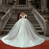 Runhufu Sexy White Wedding Dresses 2024 Off Shoulder Sweep Train Bride Dress Lace Up Back Satin Wedding Evening Gowns Plus Size