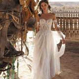 Runhufu Charming Boho Wedding Dress Sweetheart Lace A-line Appliques Bohemian Off The Shoulder Bridal Gown Robe De Mariage
