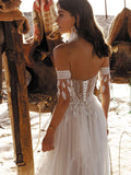 Runhufu Charming Boho Wedding Dress Sweetheart Lace A-line Appliques Bohemian Off The Shoulder Bridal Gown Robe De Mariage