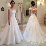 Runhufu White Elegant Appliqued Wedding Dresses 2024 Sheer Back Cap Sleeves Vintage Lace Bride Gown Vestidos De Novia A-line
