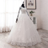 runhufu Spring Lace Appliques Wedding Dresses Long Sleeve Vestidos De Novia 2023 White V-Neck Princess Bride Wedding Gowns Plus Size