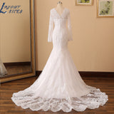 Runhufu NICEB Mermaid Wedding Dresses Long Sleeves V Neck Beading Lace Applique Bride Gown Custom Women Civil Vestido De Noiva