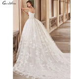 Runhufu Strapless Ball Gown Lace Wedding Dress 2024 Lace Appliques Princess Bride Gown Court Train Sweetheart Vestido De Noiva