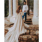 Runhufu Off The Shoulder Princess Wedding Dress Sweetheart Appliqued Puff Sleeves Bride Dress A-Line Backless For Bride Gown 2023