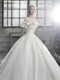 Runhufu The Shoulder Flower Satin Wedding Dress 2023 New Floor Length Light Simple Bridal Dress Robe De Mariee