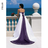 Runhufu De Novia Satin Embroidery Wedding Dresses 2023 Strapless Lace-up Court Train Bride Gowns Colored Custom Made