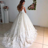 Runhufu Gown Illusion Scoop Wedding Dresses with Cap Sleeves Sexy Sleeveless V Back Lace Appliques Bridal Gowns Robe de Mariee