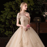 runhufu Dress 2023 New Sexy V-neck Ball Gown Off The Shoulder Princess Vintage Romantic Champagne Wedding Dresse G43