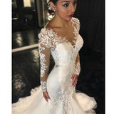 Runhufu Lace Mermaid Wedding Dresses African Arabic Style Petite Long Sleeves Fishtail Bridal Gowns Plus Size