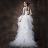 Runhufu Dress Strapless Front Short Beck Long Ball Gown Princess Luxury Feather Wedding Dresse Vestido De Noiva