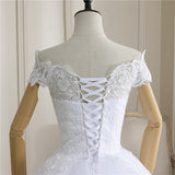 runhufu New Arrival Wedding Dress Sleeveless Organza Court Train Lace Up Ball Gown Off The Shoulder Princess Wedding Gown