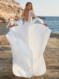 Runhufu Summer Ivory Boho Bridal Wedding Gowns Lace Long Flare Sleeves V Neckline Open Back Beach Dresses 2024 On Sale