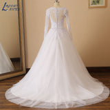 Runhufu NICEB Robe De Mariee Lace Long Sleeves Wedding Dress Bride Princess Sexy Illusion Back Bridal Gown Appliques V-Neck Tulle