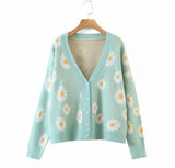 Runhufu Button Down Sweater Cardigan Women Loose Knit Coat Autumn Spring Casual Lady Long Sleeve V Neck Floral Outerwear Sweater