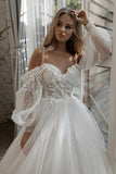 Runhufu Dresses Puff Sleeve Appliques Lace 3D Flowers Off Shoulder Tulle Boho Bride Gown 2023 vestidos de novia