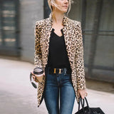 Runhufu Street Women Leopard Jacket Blazers New Office Lady Open Stitch Cardigan Jacket Suit Long Sleeve Slim Work Chic Blazer Fall