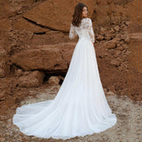 Runhufu Wedding Dresses Bohemian Sexy Long Sleeves Scoop Applique Court Train Beach Bridal Dress Vestido De Noiva Customize
