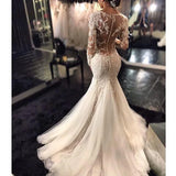 Runhufu Lace Mermaid Wedding Dresses African Arabic Style Petite Long Sleeves Fishtail Bridal Gowns Plus Size