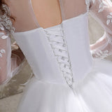 runhufu Summer Korean Light wedding dress Vestidos De Novia off white bride O-neck dream princess simple Long Sleeve Lace appliques
