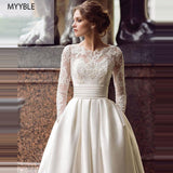 Runhufu 2023 vestido de Novia de manga larga modesto vestido de Novia de satén con apliques de línea a con bolsillos Vestido