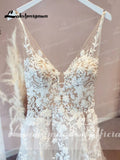 runhufu Unlined Bodice FLowy A Line Tulle Wedding Dress With V Neck Bridal Gown Beach Bridal Gown trouwjurk Robe de mariee