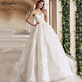 Runhufu Strapless Ball Gown Lace Wedding Dress 2024 Lace Appliques Princess Bride Gown Court Train Sweetheart Vestido De Noiva