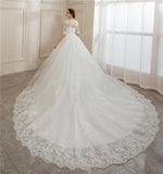 runhufu Ball Gowns Lace Embroidery Half Sleeve Fashion Classic V Neck Wedding Dresses Sequined Simple Vestido De Noiva plus size