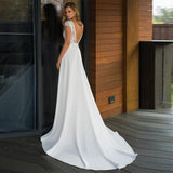 Runhufu Deep V-Neck Wedding Dress for Bride 2023 Elegant Lace Appliques Backless Chiffon Robe De Mariée Custom Made Real Photo