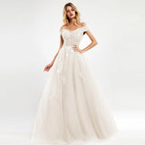 Runhufu Off The Shoulder Lace Evening Dresses Long For Women 2024 Champange A-Line Sleeveles Prom Gown Reception Elegant