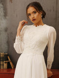 Runhufu Elegant Muslim Boho Wedding Dress 2023 Long Sleeves High Neck Vintage Bridal Dress Lace Appliques Vestido De Noiva